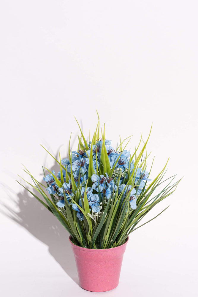 Artificial Geranium Blue Potted Flower