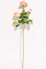 Artificial Bell Rose Pink Yellow Stem 3 Branches