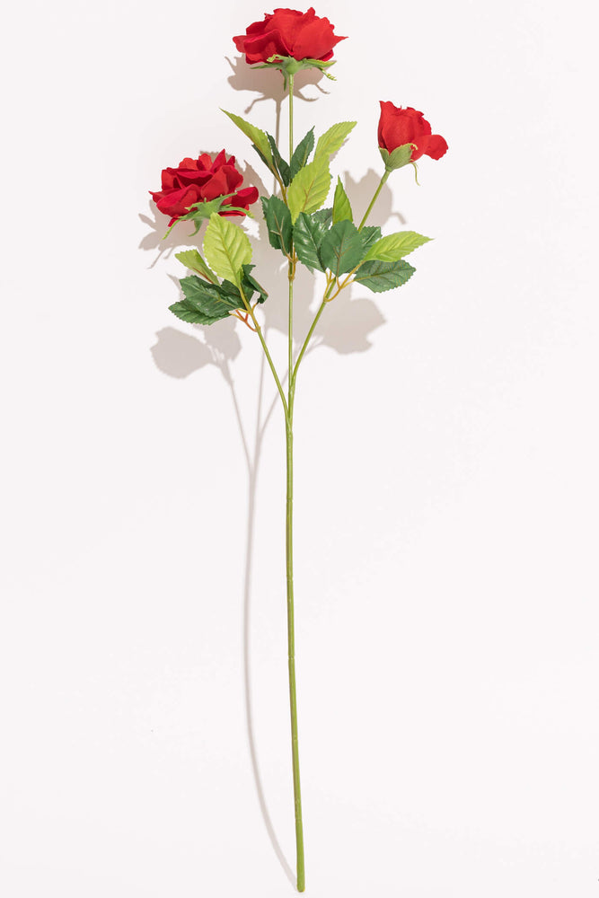 Artificial Bell Rose Red Stem 3 Branches